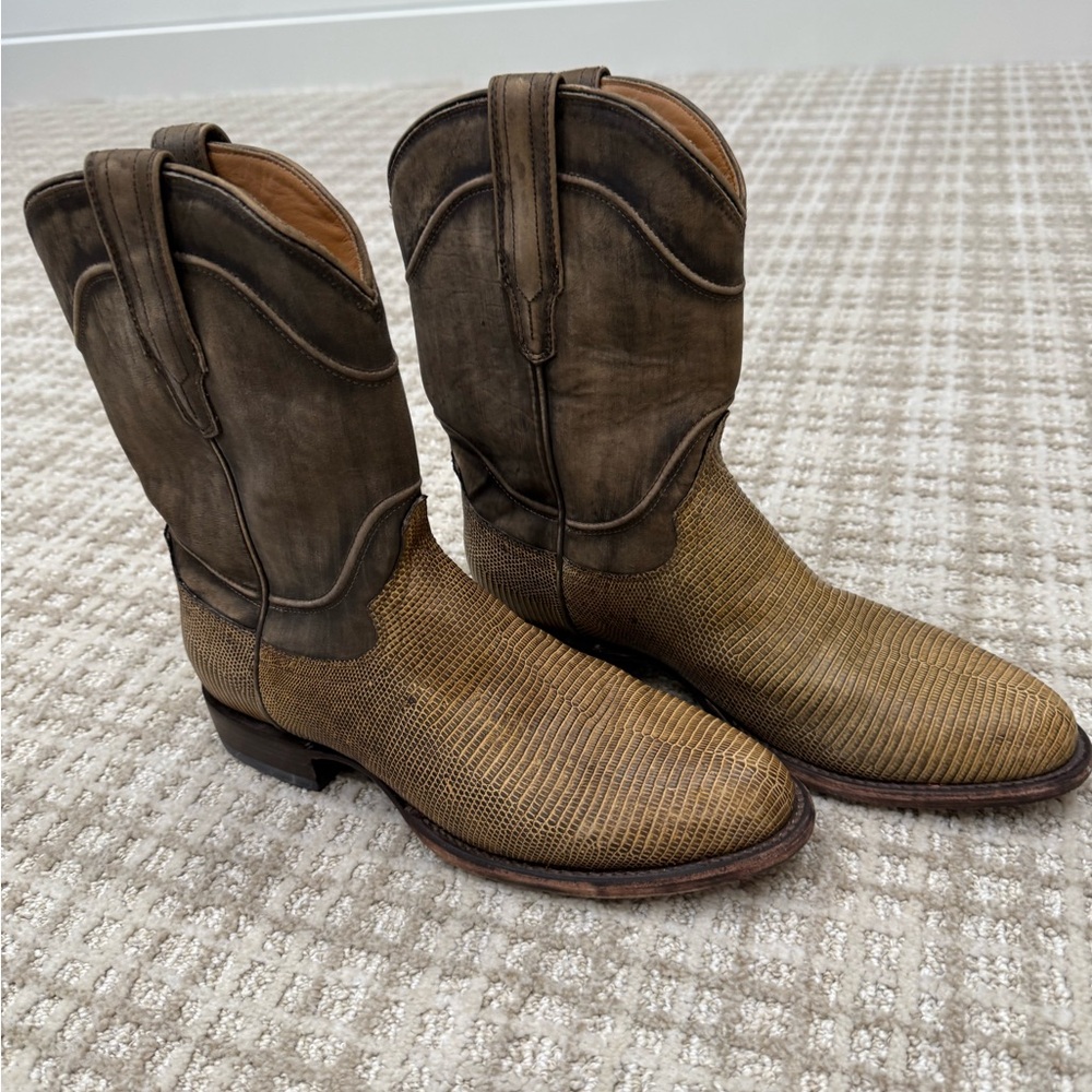 Tecovas Distressed Brown Lizard Cowboy Boots